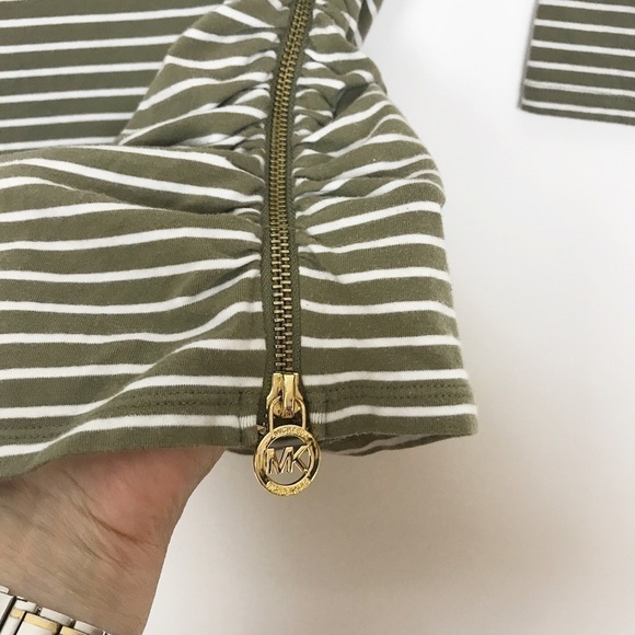 Michael Michael Kors khaki/white striped top w/zip - Picture 5 of 8